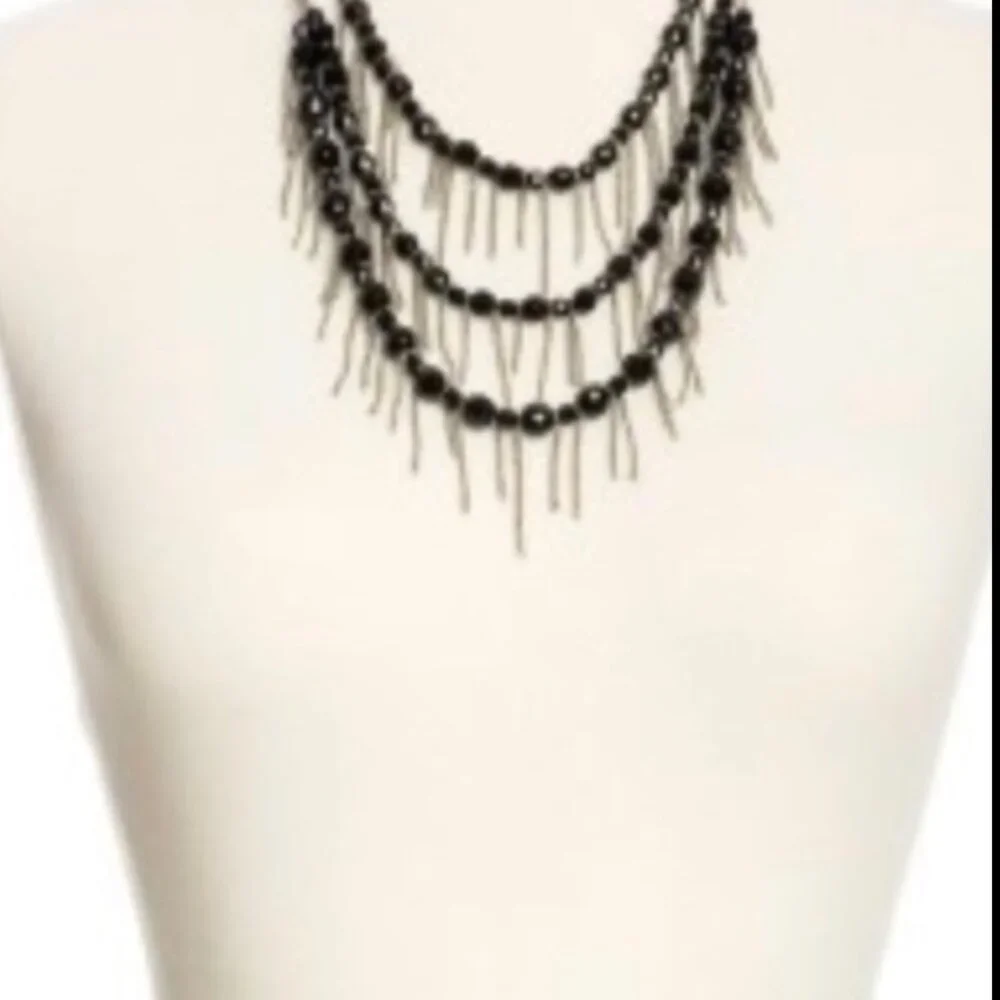 Fringe Necklace & bracelet black CRYSTAL GEMS NWOT - Picture 3 of 10